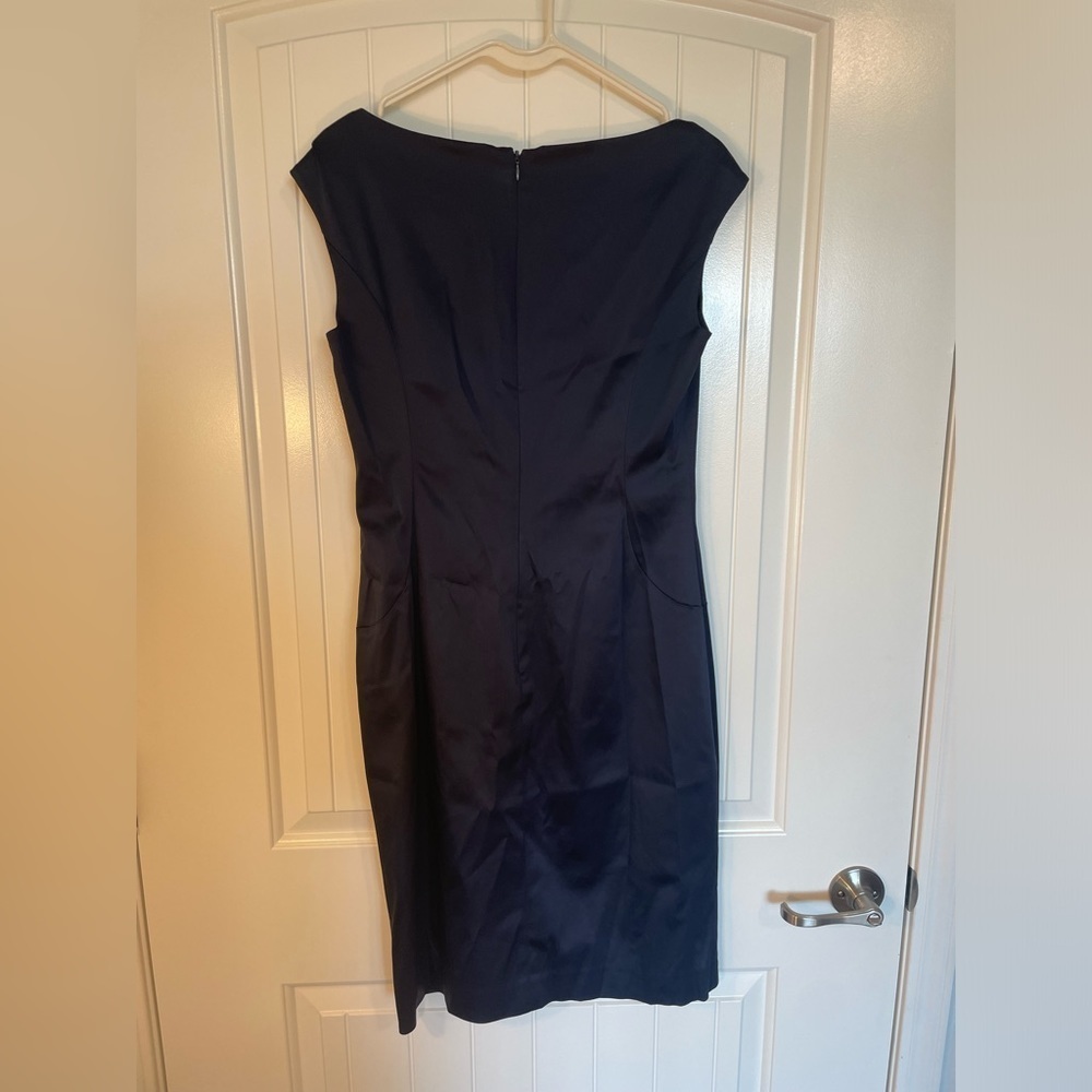 Lauren by Ralph Lauren navy office siren fitted satin body con dress size 8 - Picture 2 of 4